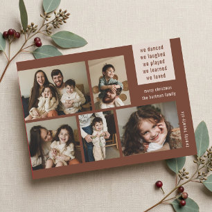 Modern 5 Photo Collage Year Review Christmas Rust Holiday Card