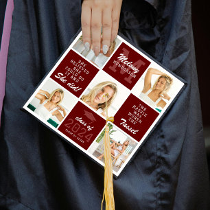 Modern 5 Photo Grid, Monogram & Quote Graduate Graduation Cap Topper