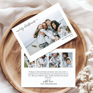 Modern 5-Photo Handwritten Script Merry Christmas Holiday Card