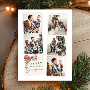 Modern 5 Photo Merry Christmas Collage  Holiday Postcard