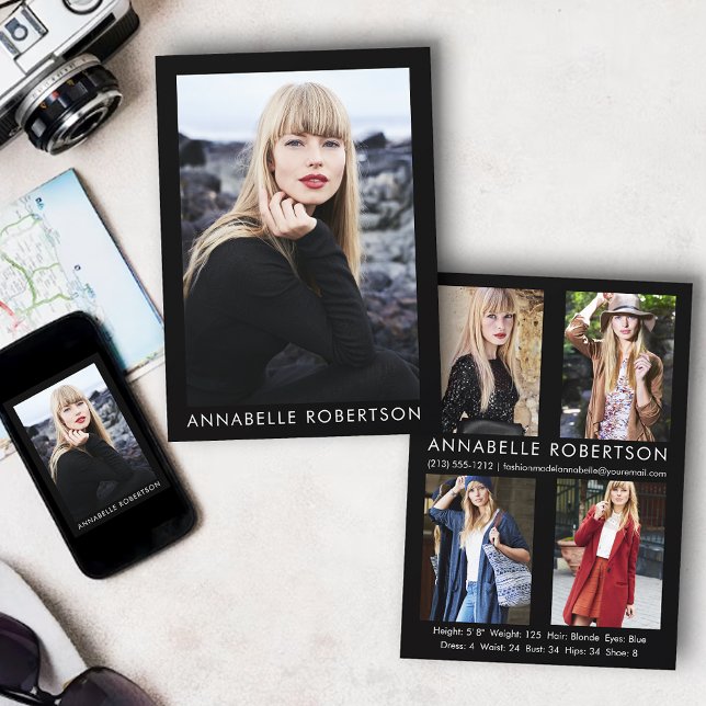 Modern 5 Photo Model Actor Comp Card (Customize to change background color, text size or text style. Available for prints and download.)