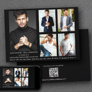 Modern 5 Photos Model Actor QR Code Back Comp Card