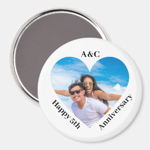 Modern 5th Anniversary Couple Keepsake Heart Magnet