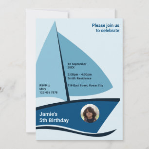 Modern 5th Birthday Boat Party Invitation Card