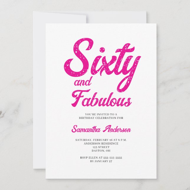 Modern 60 and Fabulous Pink 60th Birthday Party Invitation (Front)