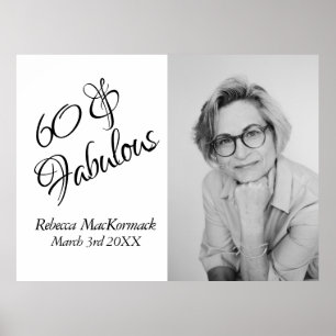Modern 60 & Fabulous Birthday Party Black White Poster