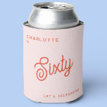 Modern 60 Sixty Sixtieth Birthday Can Cooler<br><div class="desc">A modern chic typography design in orange and blush pink to celebrate a landmark sixtieth birthday in style.  Change the text to personalize.</div>