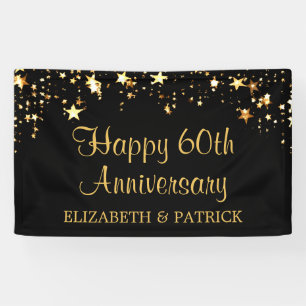 Modern 60th Anniversary Stars Black and Gold Banner