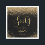 Modern 60th Birthday Black Gold Glitter Name Napkin<br><div class="desc">This modern 60th Birthday black gold glitter background with name in script are great design elements to be shown on this product. The amazing part here is that you can customize it by adding a name of the the celebrant and other information. If you can not search what you are...</div>