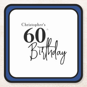 Modern 60th Birthday Coaster in Elegant Black Blue