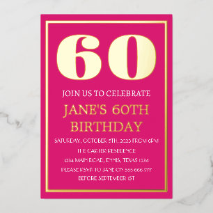 Modern 60th Birthday Magenta Gold Foil QR Code