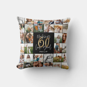 Modern 60th birthday multi photo script gift  throw pillow