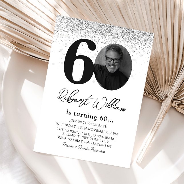Modern 60th Birthday Party Photo Invitation (Creator Uploaded)