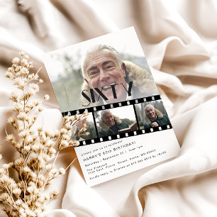 Modern 60th Birthday Photo Collage Film Strip Invitation