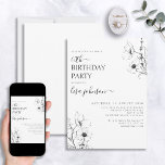 Modern 60th Birthday Script Black White Floral Invitation<br><div class="desc">Celebrate sixty wonderful years with a timeless and modern 60th Birthday Script Black White Floral Invitation! This elegant design is the perfect pick for any sixty-year celebration, featuring delicate black and white wildflower line art to set the tone for your special occasion. Personalize your birthday party details with modern hand...</div>