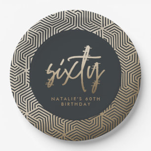 Modern 60th birthday simple stylish elegant paper plate