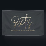 Modern 60th birthday simple stylish elegant script banner<br><div class="desc">Modern 60th birthday simple stylish elegant gold script 60th birthday party decor banner. Part of a collection.</div>