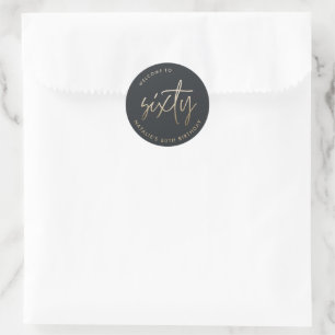 Modern 60th birthday simple stylish elegant script classic round sticker