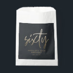 Modern 60th birthday simple stylish elegant script favour bag<br><div class="desc">Modern 60th birthday simple stylish elegant gold script 60th birthday design. Part of a collection.</div>