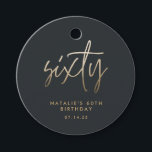 Modern 60th birthday simple stylish elegant script favour tags<br><div class="desc">Modern 60th birthday simple stylish elegant gold script 60th birthday design. Part of a collection.</div>