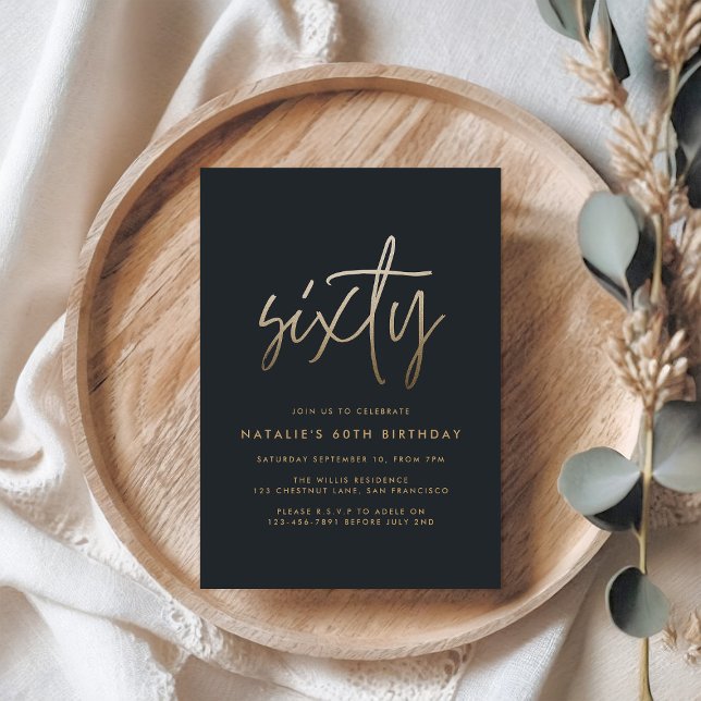 Modern 60th birthday simple stylish elegant script invitation postcard (Creator Uploaded)