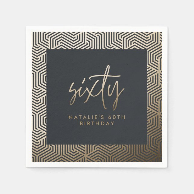 Modern 60th birthday simple stylish elegant script napkin (Front)