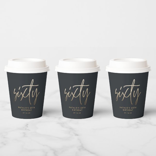 Modern 60th birthday simple stylish elegant script paper cups (Multi)