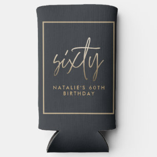 Modern 60th birthday simple stylish elegant script seltzer can cooler
