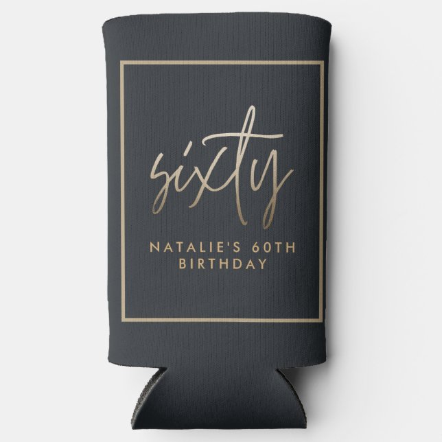 Modern 60th birthday simple stylish elegant script seltzer can cooler (Front)