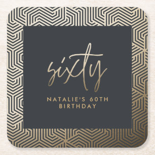 Modern 60th birthday simple stylish elegant script square paper coaster