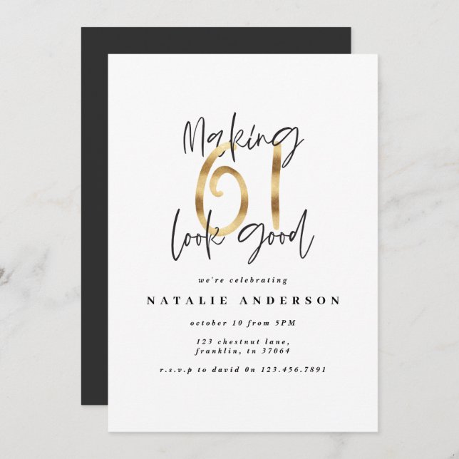 Modern 61st birthday black and gold typography (Front/Back)
