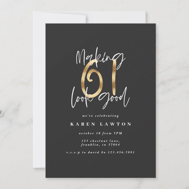 Modern 61st birthday black and gold typography (Front)