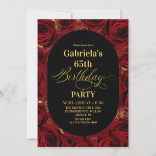 Modern 65th Birthday Elegant Black Gold Floral Invitation