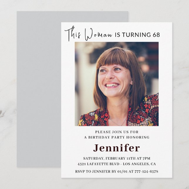 Modern 68th birthday invitations for her Photo (Front/Back)