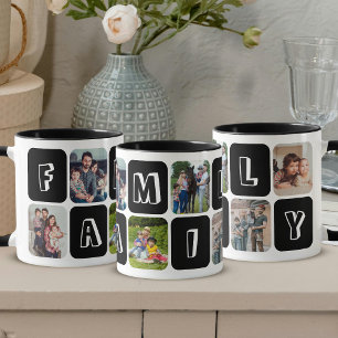 Modern 6 Custom Family Photo Collage Black & White Mug