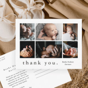 Modern 6 Photo Collage Baby Thank You Postcard
