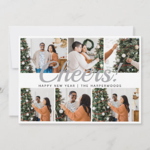Modern 6 Photo Collage Cheers Happy New Year Holiday Card
