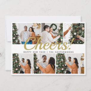 Modern 6 Photo Collage Cheers Happy New Year Holiday Card