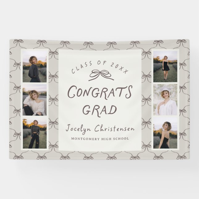 Modern 6 Photo Collage Congrats Grad Graduation Banner (Horizontal)