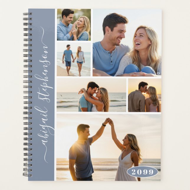 Modern 6 Photo Collage Custom Colour Personalized Planner (Front)