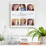 Modern 6 Photo Collage Family Love Script Hearts Faux Canvas Print<br><div class="desc">“Family” and “Love”. The two most important things in life. Chic, stylish grey script and handwritten typography, embellished with sweet hearts, overlay a white background. Add six, cherished photos of your choice and customize the name(s) for the perfect, personalized faux wrapped canvas print that’s right at home anywhere in your...</div>