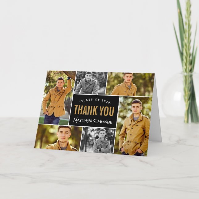Modern 6 Photo Collage Graduation Thank You (Front)