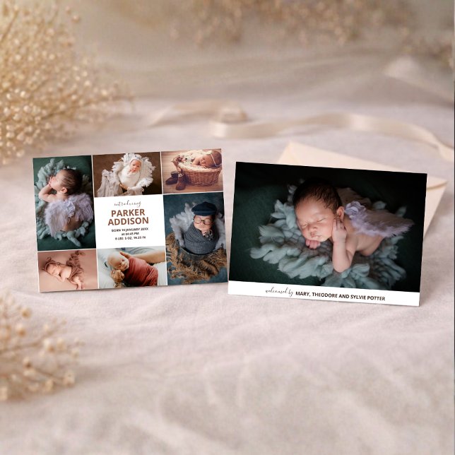Modern 6 Photo Collage Grid Newborn Baby Birth Announcement (Creator Uploaded)