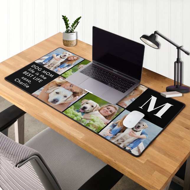 Modern 6 Photo Collage Personalized Monogram Desk Mat (Creator Uploaded)