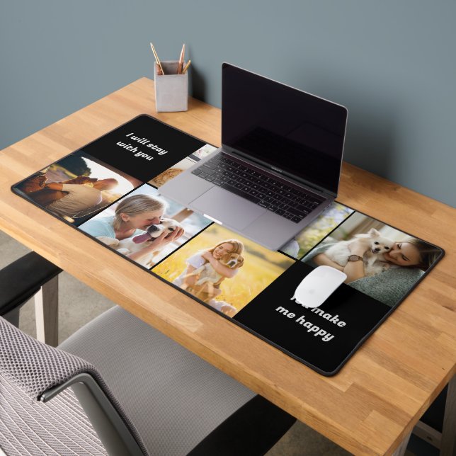 Modern 6 Photo Collage Personalized Monogram Desk Mat (Office 2)