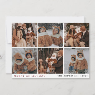 Modern 6 Photo Grid Family Merry Christmas Holiday Card