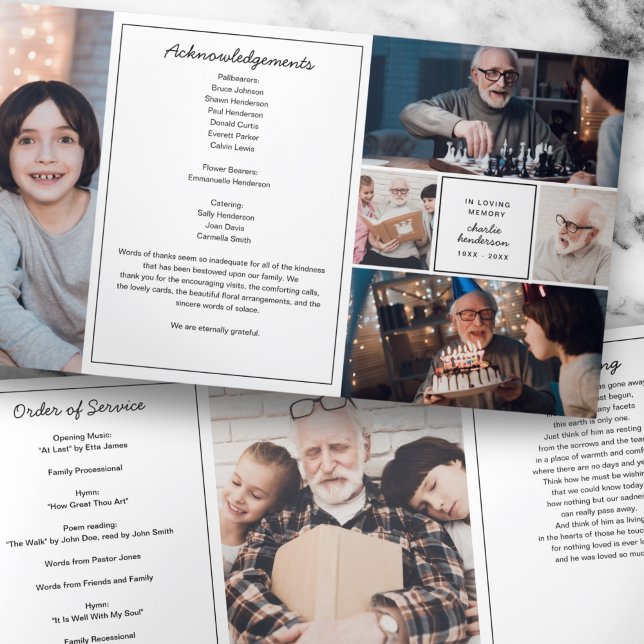 Modern 6-Photo In Loving Memory Funeral/Memorial Tri-Fold Programme (Creator Uploaded)