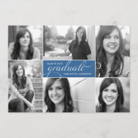 Modern 6 Photo Script Graduation Invite - Blue