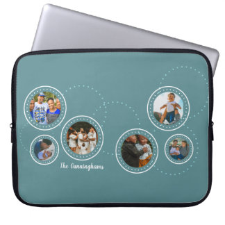 Modern 6 Round Photos on Teal Laptop Sleeve