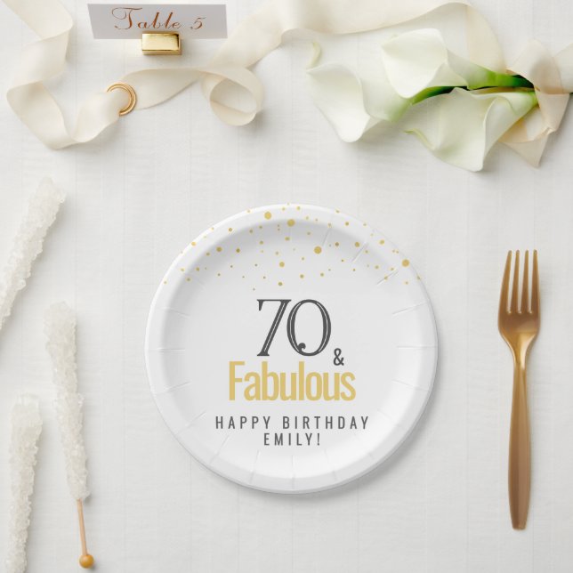 Modern 70 and Fabulous Birthday  Paper Plate (Wedding)